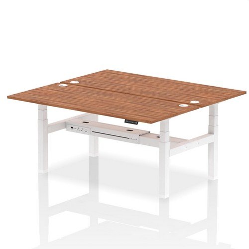 Air Back-to-Back 1800 x 800mm Height 2 Person Bench Desk Walnut Top with Cable Ports White Frame