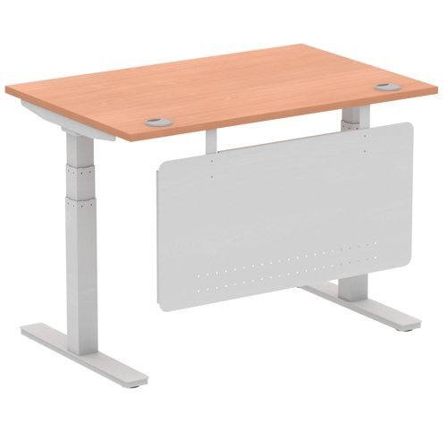 Air 1200 x 800mm Height Office Desk Beech Top Cable Ports Silver Leg With Silver Steel Panel
