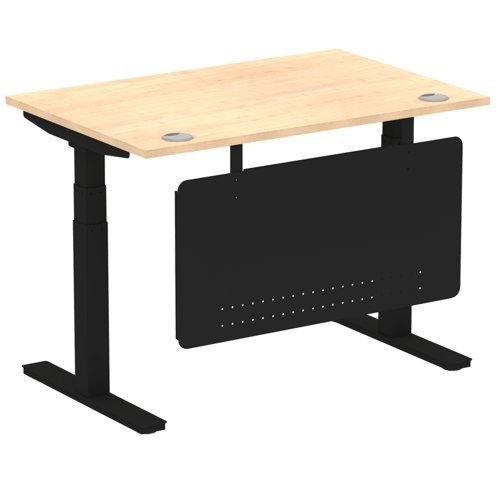 Air 1200 x 800mm Height Office Desk Maple Top Cable Ports Black Leg With Black Steel Panel