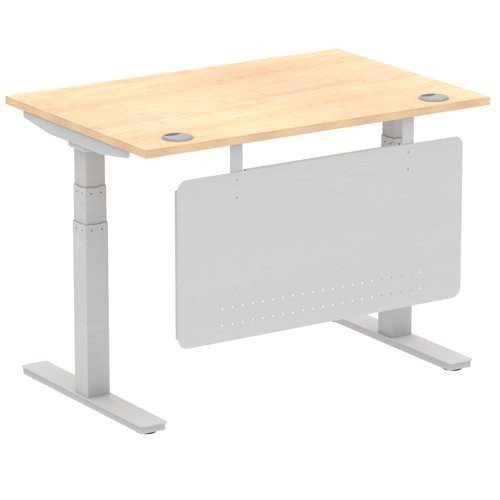 Air 1200 x 800mm Height Office Desk Maple Top Cable Ports Silver Leg With Silver Steel Panel