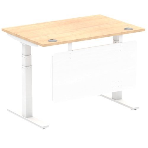 Air 1200 x 800mm Height Office Desk Maple Top Cable Ports White Leg With White Steel Panel