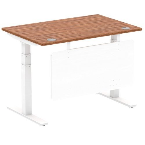 Air 1200 x 800mm Height Office Desk Walnut Top Cable Ports White Leg With White Steel Panel