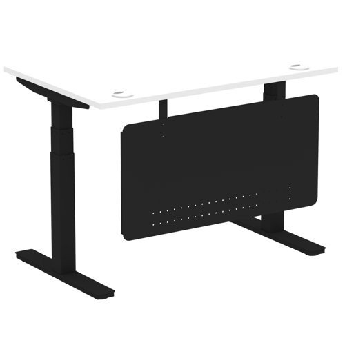 Air 1200 x 800mm Height Office Desk White Top Cable Ports Black Leg With Black Steel Panel