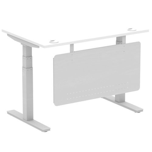 Air 1200 x 800mm Height Office Desk White Top Cable Ports Silver Leg With Silver Steel Panel