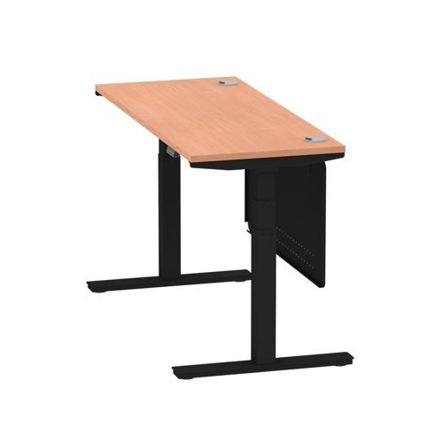 Air 1400 x 600mm Height Office Desk Beech Top Cable Ports Black Leg With Black Steel Panel