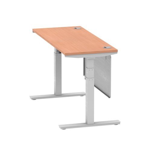 Air 1400 x 600mm Height Office Desk Beech Top Cable Ports Silver Leg With Silver Steel Panel