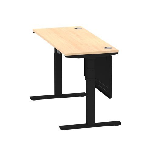 Air 1400 x 600mm Height Office Desk Maple Top Cable Ports Black Leg With Black Steel Panel