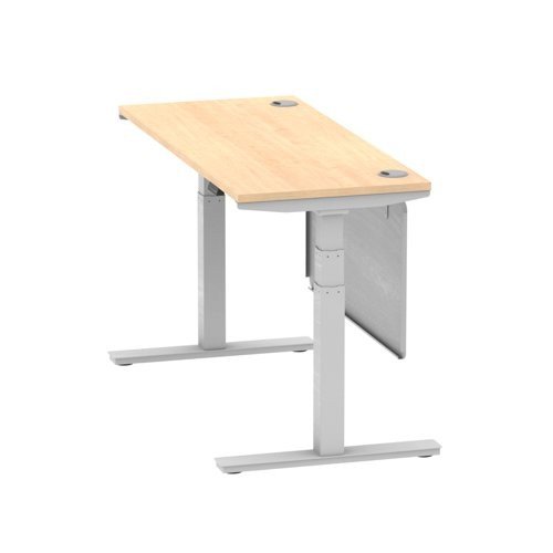 Air 1400 x 600mm Height Office Desk Maple Top Cable Ports Silver Leg With Silver Steel Panel