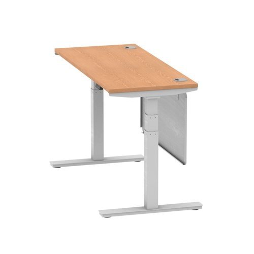 Air 1400 x 600mm Height Office Desk Oak Top Cable Ports Silver Leg With Silver Steel Panel
