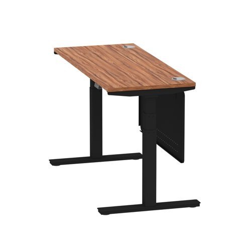 Air 1400 x 600mm Height Office Desk Walnut Top Cable Ports Black Leg With Black Steel Panel