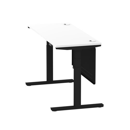 Air 1400 x 600mm Height Office Desk White Top Cable Ports Black Leg With Black Steel Panel