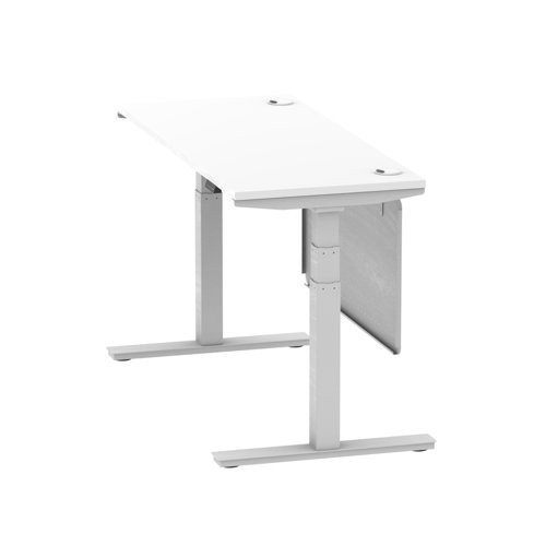 Air 1400 x 600mm Height Office Desk White Top Cable Ports Silver Leg With Silver Steel Panel