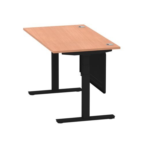 Air 1400 x 800mm Height Office Desk Beech Top Cable Ports Black Leg With Black Steel Panel