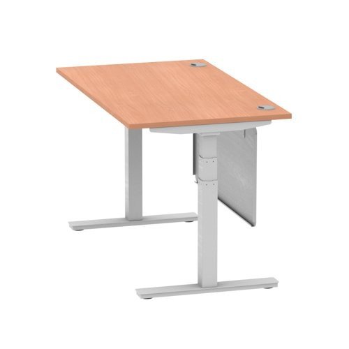 Air 1400 x 800mm Height Office Desk Beech Top Cable Ports Silver Leg With Silver Steel Panel