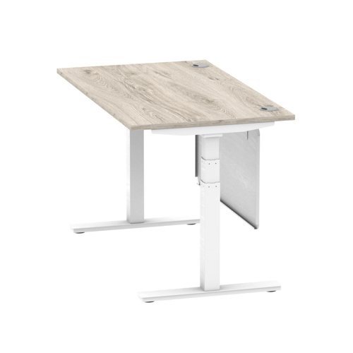 Air 1400 x 800mm Height Office Desk Grey Oak Top Cable Ports White Leg With White Steel Panel