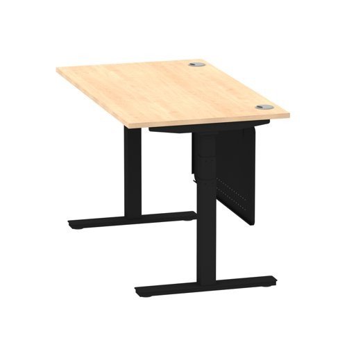 Air 1400 x 800mm Height Office Desk Maple Top Cable Ports Black Leg With Black Steel Panel