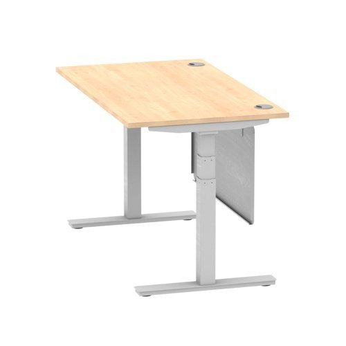 Air 1400 x 800mm Height Office Desk Maple Top Cable Ports Silver Leg With Silver Steel Panel