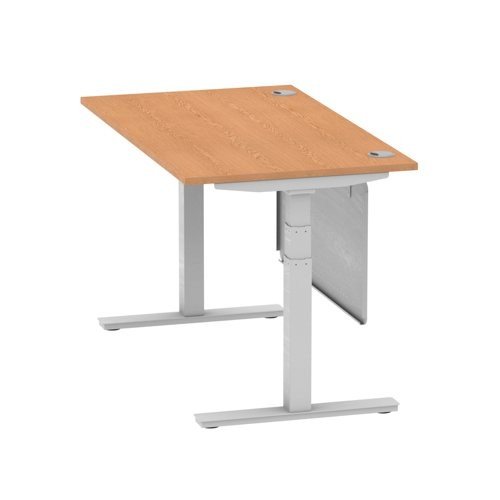 Air 1400 x 800mm Height Office Desk Oak Top Cable Ports Silver Leg With Silver Steel Panel