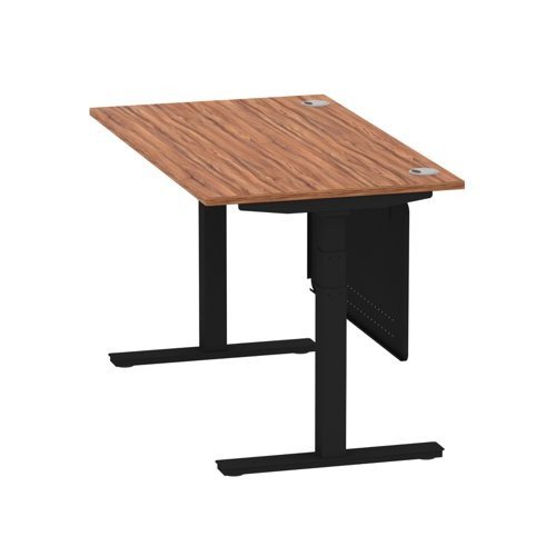 Air 1400 x 800mm Height Office Desk Walnut Top Cable Ports Black Leg With Black Steel Panel