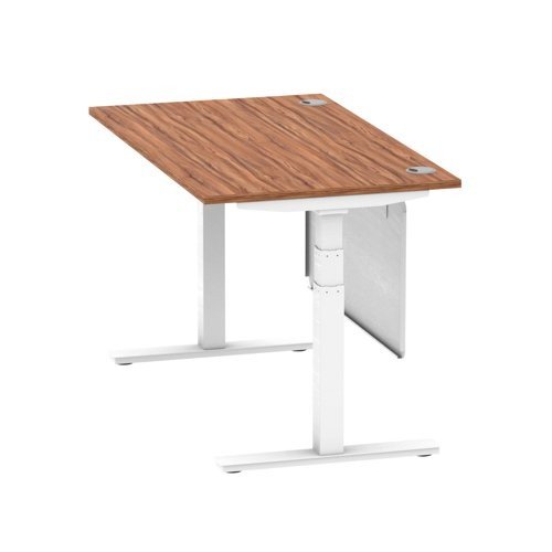 Air 1400 x 800mm Height Office Desk Walnut Top Cable Ports White Leg With White Steel Panel