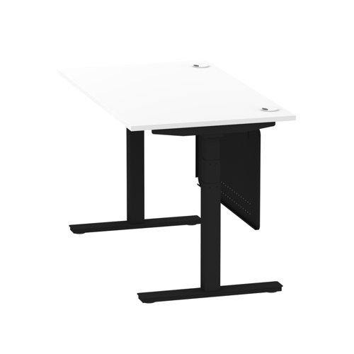 Air 1400 x 800mm Height Office Desk White Top Cable Ports Black Leg With Black Steel Panel