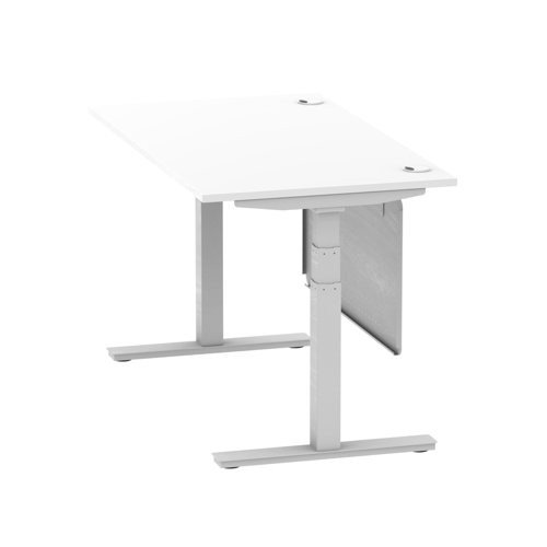 Air 1400 x 800mm Height Office Desk White Top Cable Ports Silver Leg With Silver Steel Panel