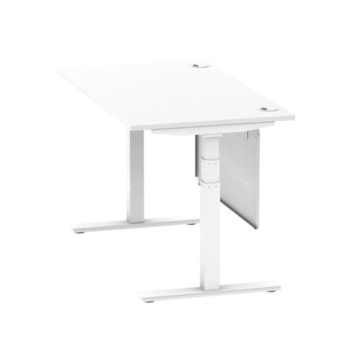 Air 1400 x 800mm Height Office Desk White Top Cable Ports White Leg With White Steel Panel