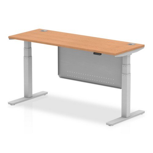 Air 1600 x 600mm Height Office Desk Oak Top Cable Ports Silver Leg With Silver Steel Panel
