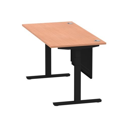 Air 1600 x 800mm Height Office Desk Beech Top Cable Ports Black Leg With Black Steel Panel