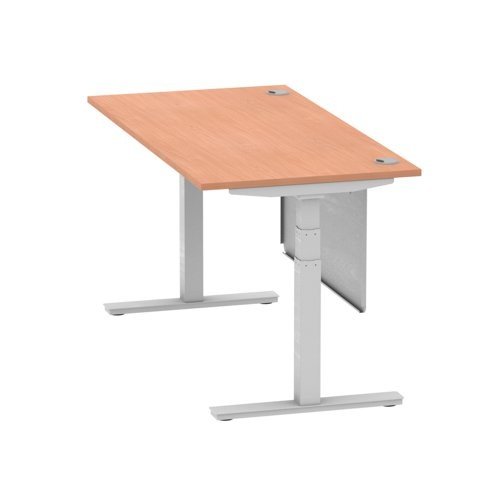 Air 1600 x 800mm Height Office Desk Beech Top Cable Ports Silver Leg With Silver Steel Panel