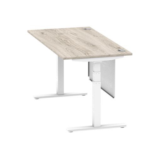 Air 1600 x 800mm Height Office Desk Grey Oak Top Cable Ports White Leg With White Steel Panel