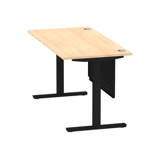 Air 1600 x 800mm Height Office Desk Maple Top Cable Ports Black Leg With Black Steel Panel