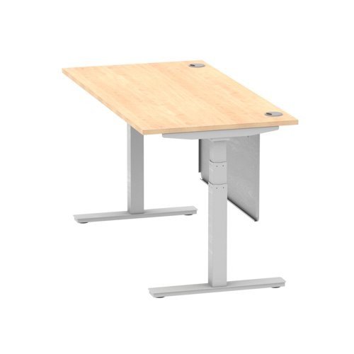 Air 1600 x 800mm Height Office Desk Maple Top Cable Ports Silver Leg With Silver Steel Panel