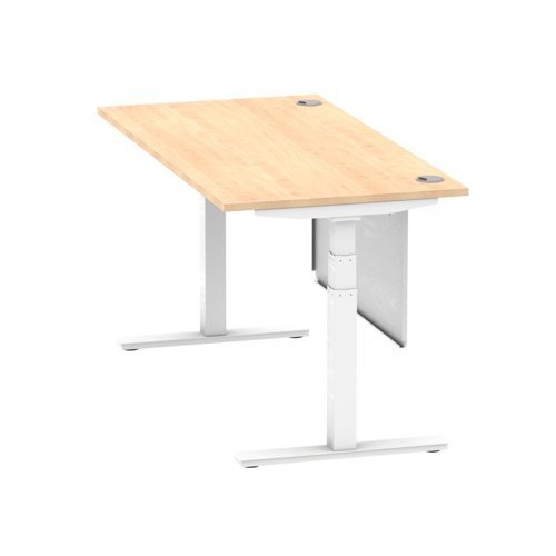 Air 1600 x 800mm Height Office Desk Maple Top Cable Ports White Leg With White Steel Panel