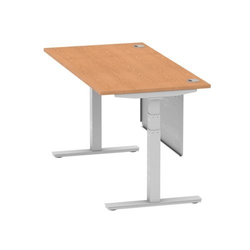 Air 1600 x 800mm Height Office Desk Oak Top Cable Ports Silver Leg With Silver Steel Panel