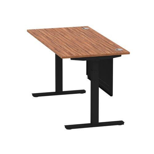 Air 1600 x 800mm Height Office Desk Walnut Top Cable Ports Black Leg With Black Steel Panel