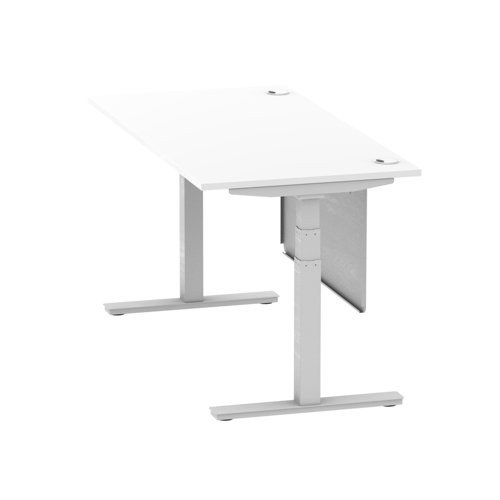 Air 1600 x 800mm Height Office Desk White Top Cable Ports Silver Leg With Silver Steel Panel