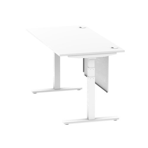 Air 1600 x 800mm Height Office Desk White Top Cable Ports White Leg With White Steel Panel