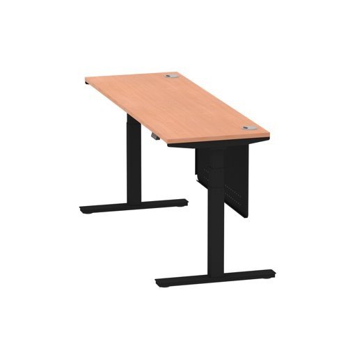 Air 1800 x 600mm Height Office Desk Beech Top Cable Ports Black Leg With Black Steel Panel