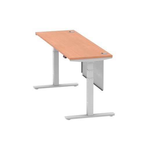 Air 1800 x 600mm Height Office Desk Beech Top Cable Ports Silver Leg With Silver Steel Panel