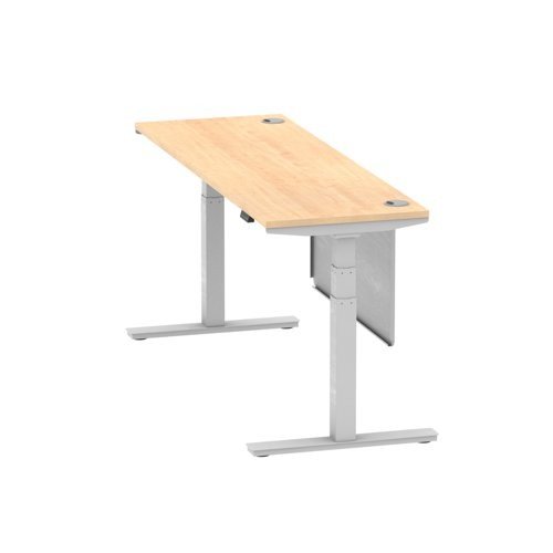 Air 1800 x 600mm Height Office Desk Maple Top Cable Ports Silver Leg With Silver Steel Panel