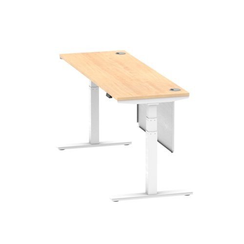 Air 1800 x 600mm Height Office Desk Maple Top Cable Ports White Leg With White Steel Panel