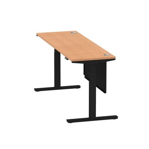 Air 1800 x 600mm Height Office Desk Oak Top Cable Ports Black Leg With Black Steel Panel