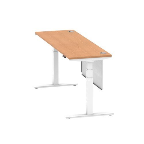 Air 1800 x 600mm Height Office Desk Oak Top Cable Ports White Leg With White Steel Panel
