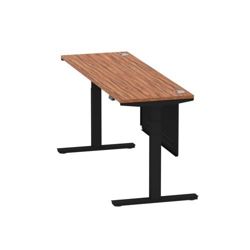 Air 1800 x 600mm Height Office Desk Walnut Top Cable Ports Black Leg With Black Steel Panel