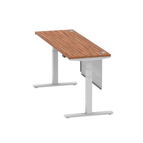Air 1800 x 600mm Height Office Desk Walnut Top Cable Ports Silver Leg With Silver Steel Panel