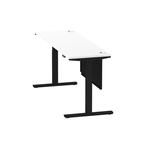 Air 1800 x 600mm Height Office Desk White Top Cable Ports Black Leg With Black Steel Panel