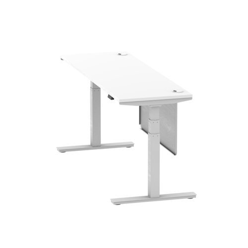 Air 1800 x 600mm Height Office Desk White Top Cable Ports Silver Leg With Silver Steel Panel