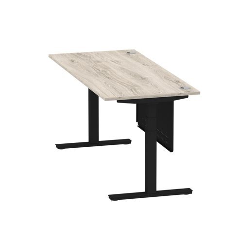 Air 1800 x 800mm Height Office Desk Grey Oak Top Cable Ports Black Leg With Black Steel Panel