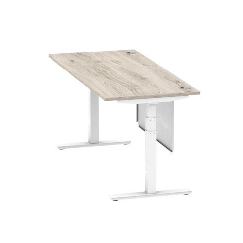 Air 1800 x 800mm Height Office Desk Grey Oak Top Cable Ports White Leg With White Steel Panel